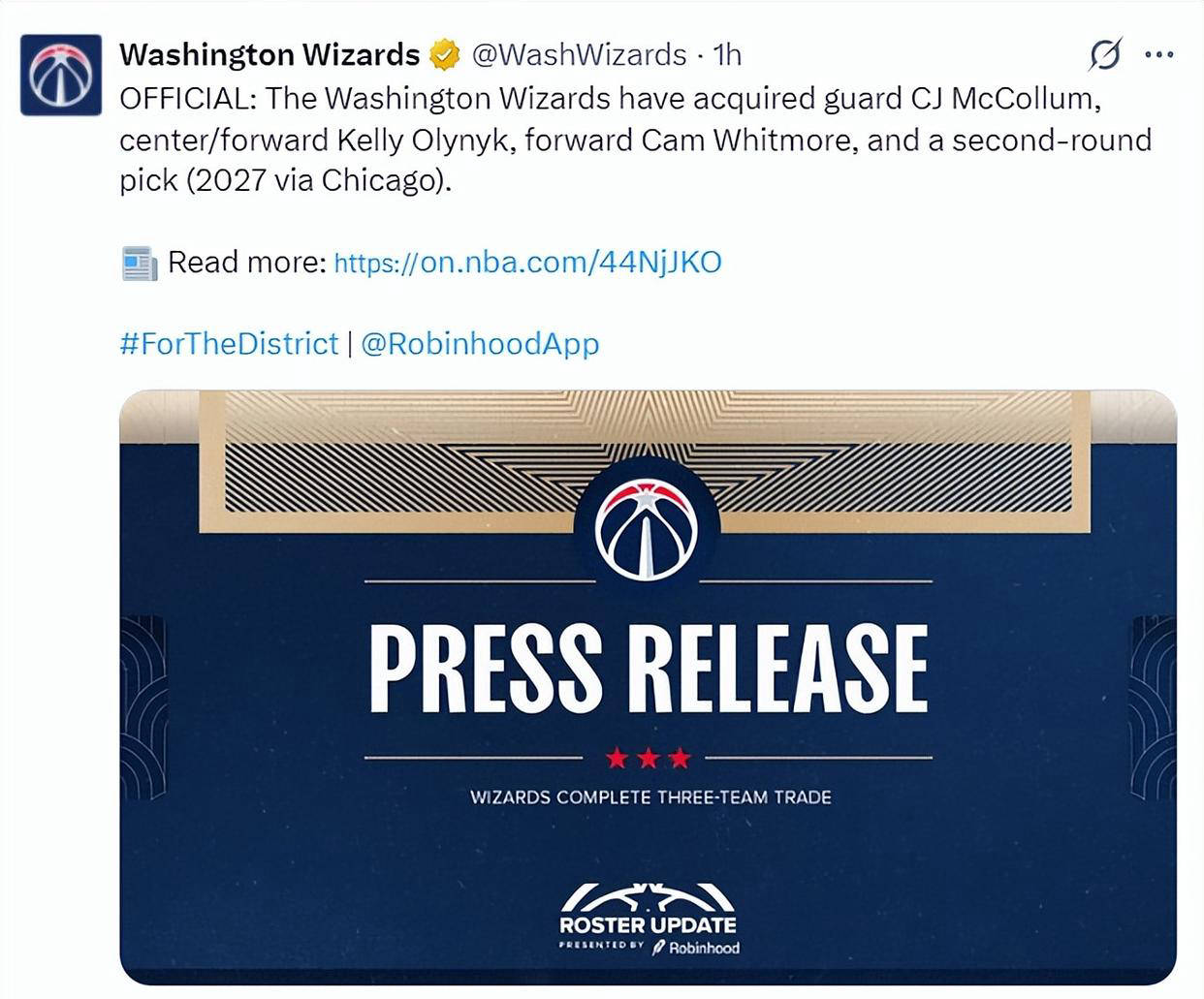 九游体育官网-华盛顿奇才宣布欢迎新成员加盟 致谢前队员奠定基石